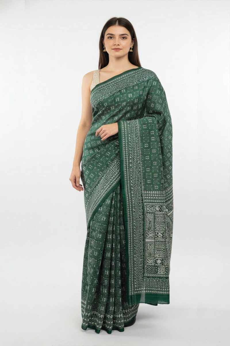 Embellished, Embroidered Bollywood
                                    Organza Saree (Green)