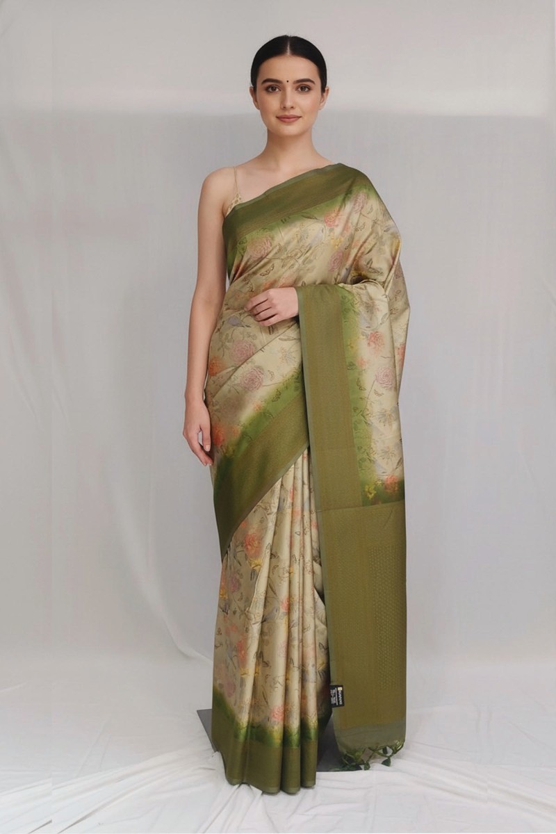 Embellished, Embroidered Bollywood
                                    Organza Saree (Green)