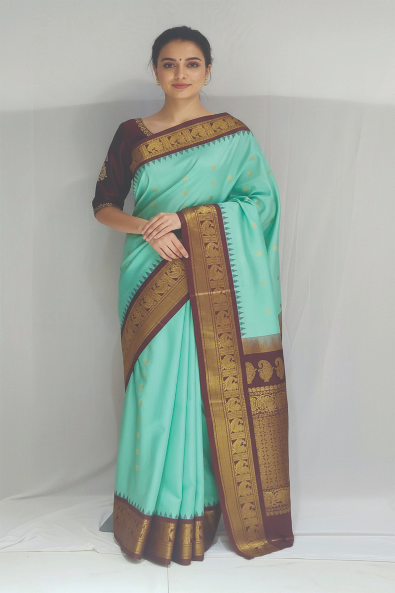 Embellished, Embroidered Bollywood
                                    Organza Saree (Green)