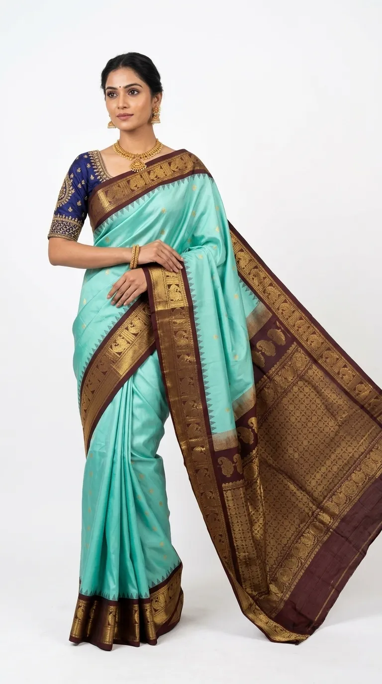 Embellished, Embroidered Bollywood
                                    Organza Saree (Green)