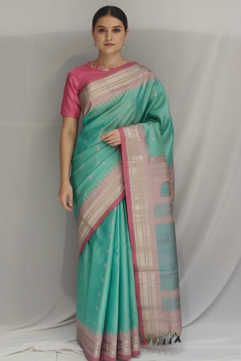 Embellished, Embroidered Bollywood
                                    Organza Saree (Green)