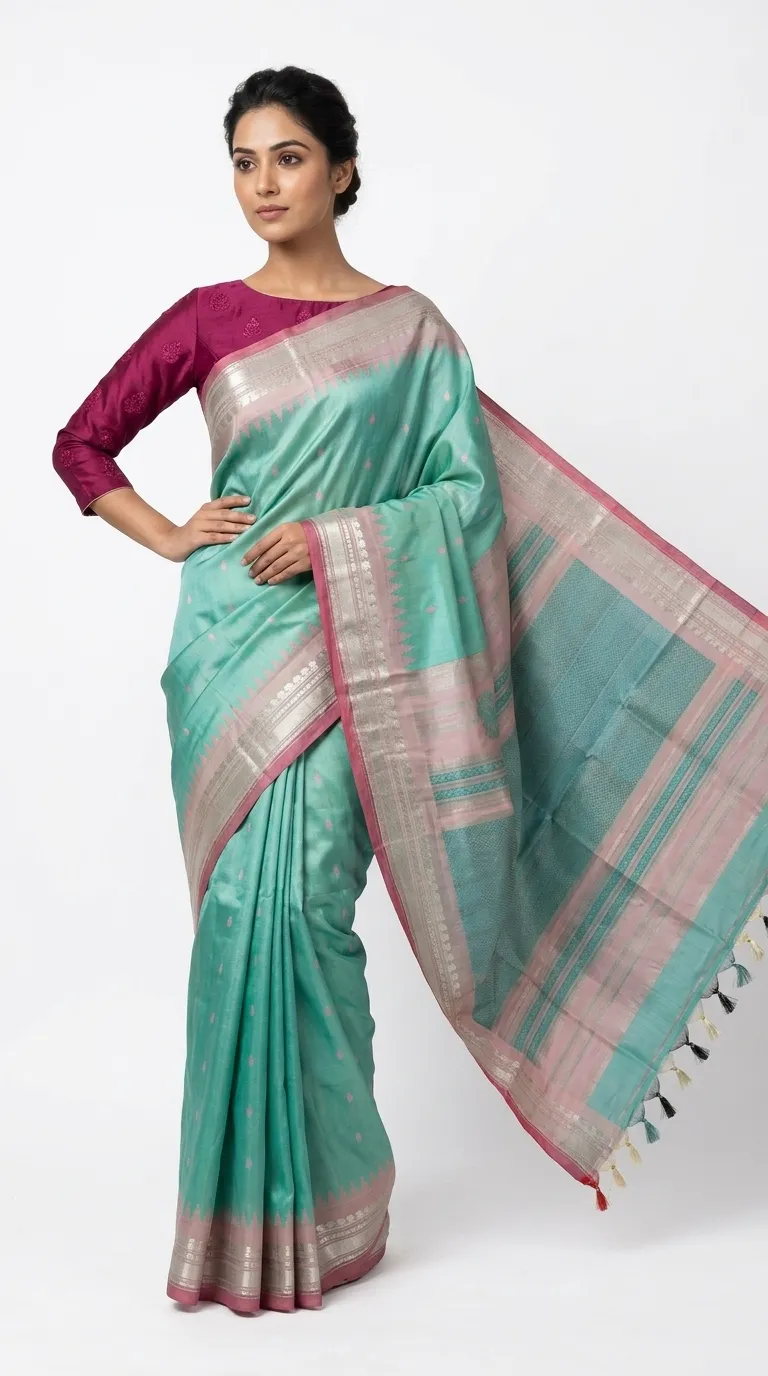 Embellished, Embroidered Bollywood
                                    Organza Saree (Green)