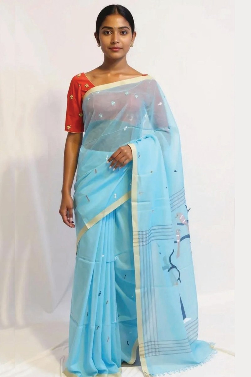 Embellished, Embroidered Bollywood
                                    Organza Saree (Green)