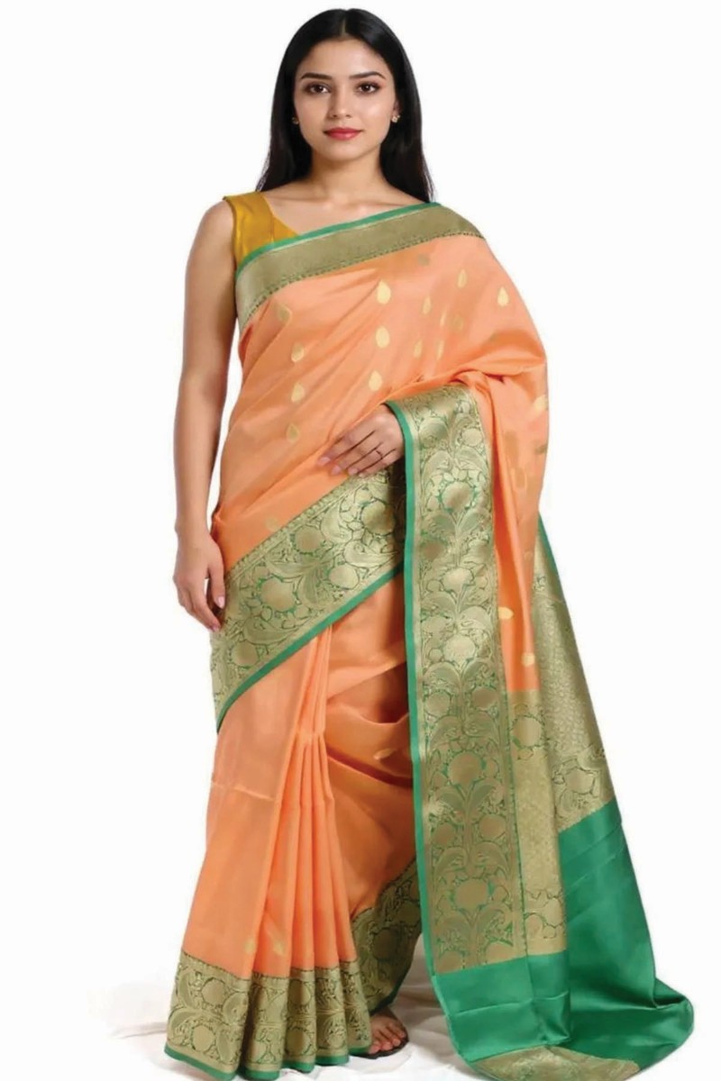 Embellished, Embroidered Bollywood
                                    Organza Saree (Green)