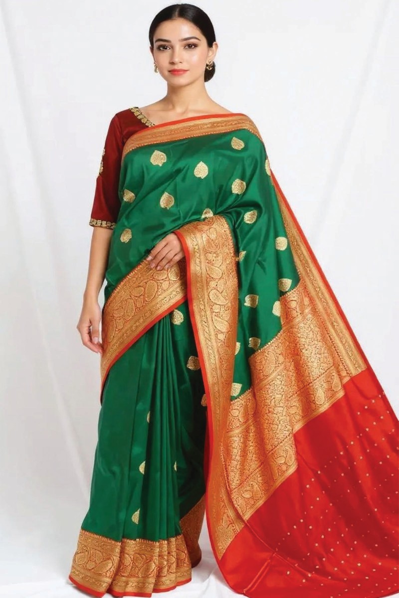 Embellished, Embroidered Bollywood
                                    Organza Saree (Green)