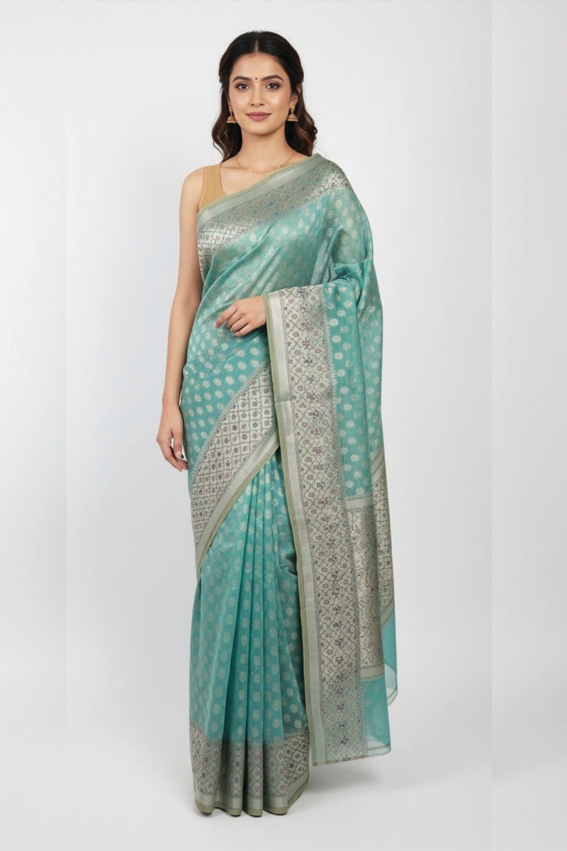 Embellished, Embroidered Bollywood
                                    Organza Saree (Green)
