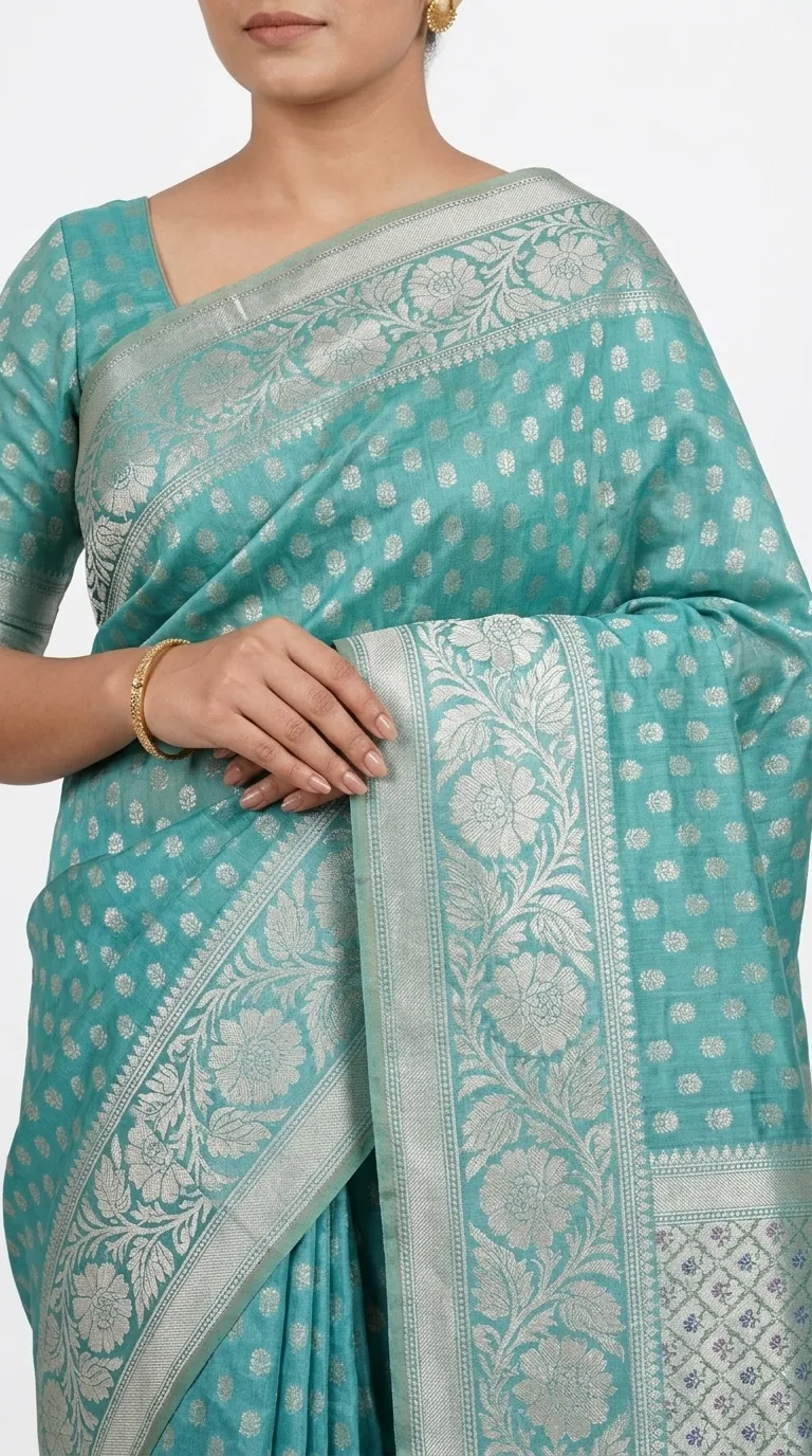 Embellished, Embroidered Bollywood
                                    Organza Saree (Green)