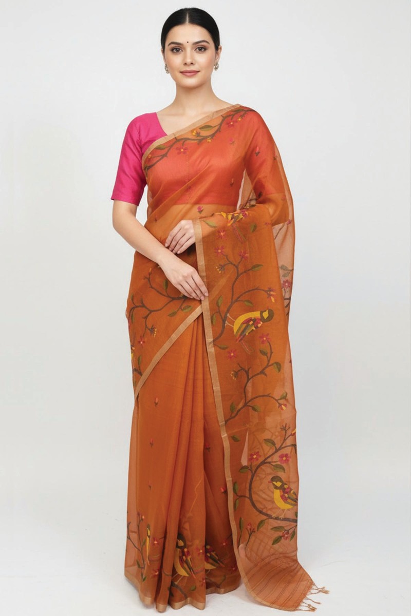 Embellished, Embroidered Bollywood
                                    Organza Saree (Green)