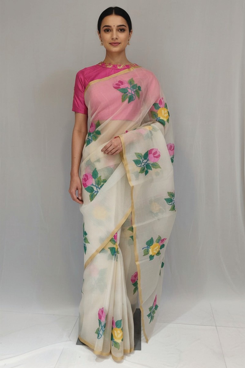 Embellished, Embroidered Bollywood
                                    Organza Saree (Green)