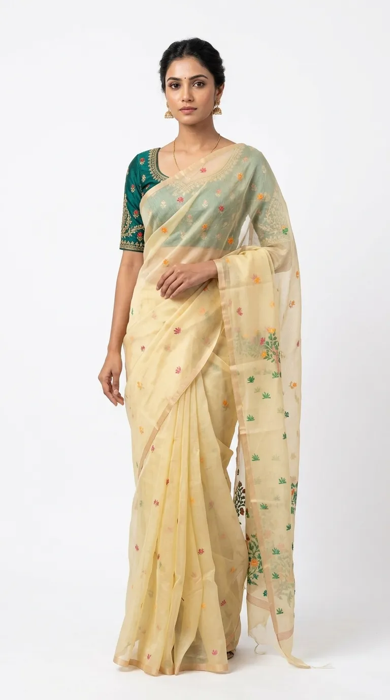 Embellished, Embroidered Bollywood
                                    Organza Saree (Green)