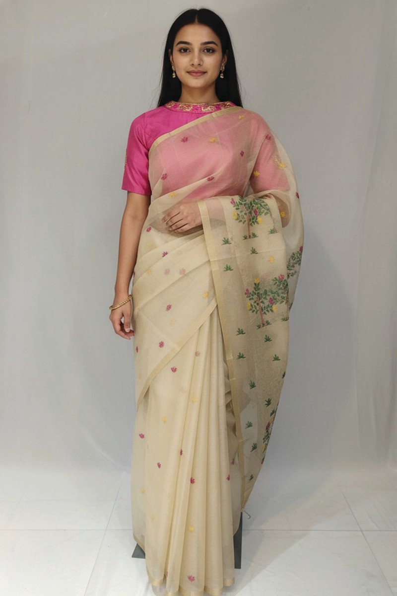 Embellished, Embroidered Bollywood
                                    Organza Saree (Green)