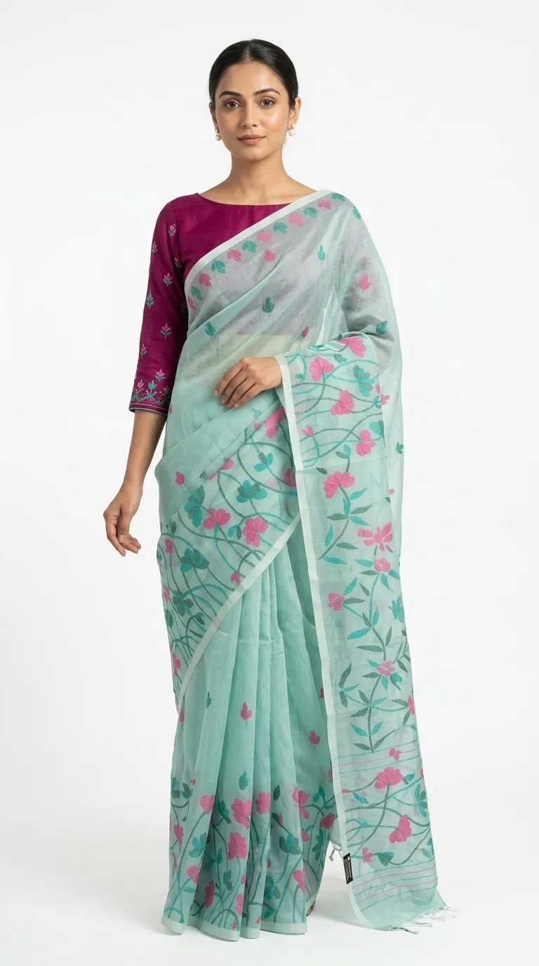 Embellished, Embroidered Bollywood
                                    Organza Saree (Green)