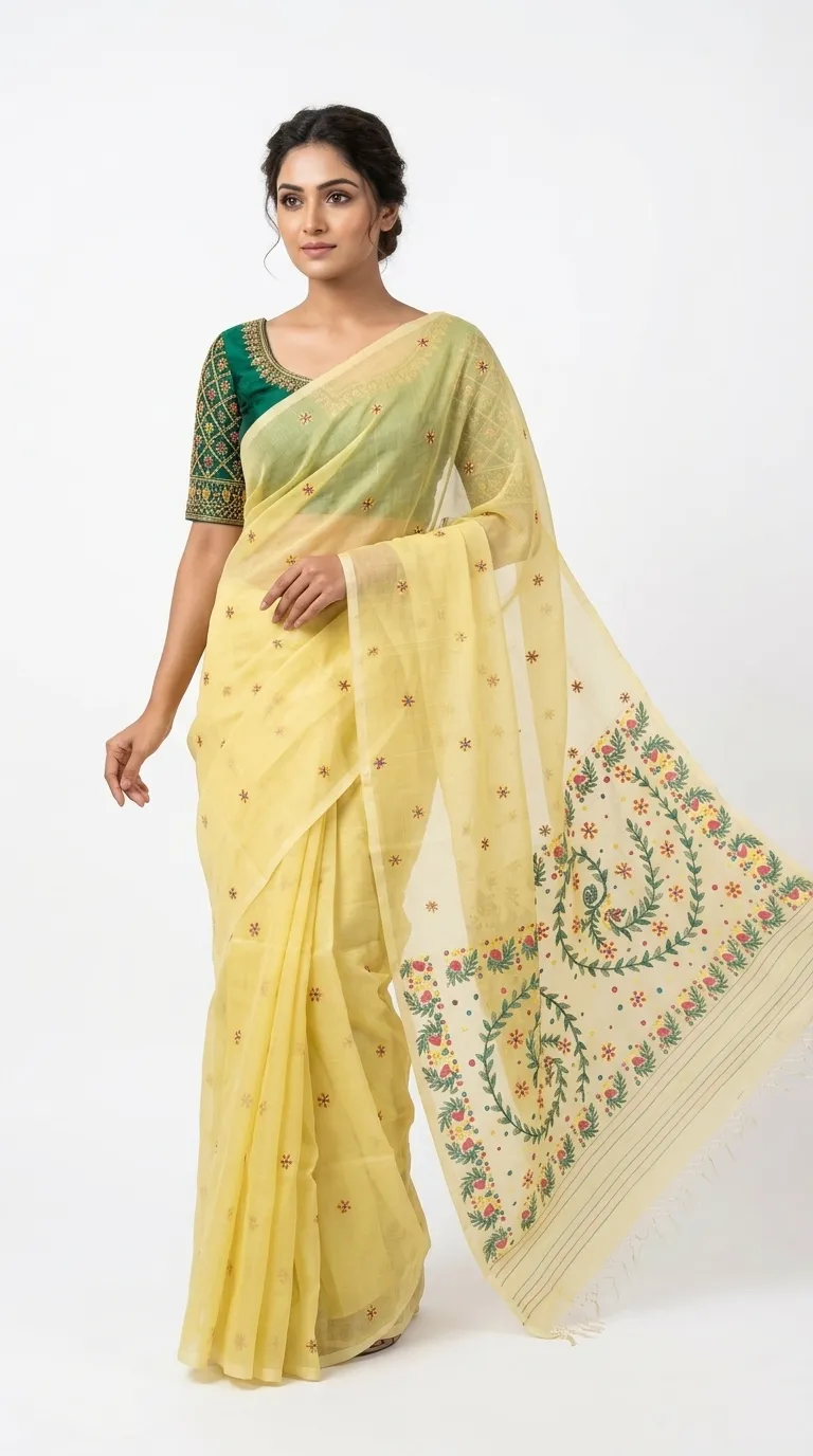 Embellished, Embroidered Bollywood
                                    Organza Saree (Green)