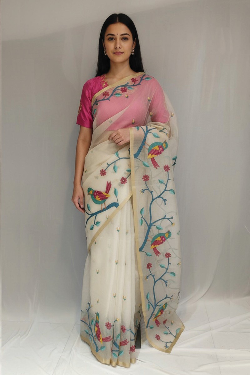 Embellished, Embroidered Bollywood
                                    Organza Saree (Green)