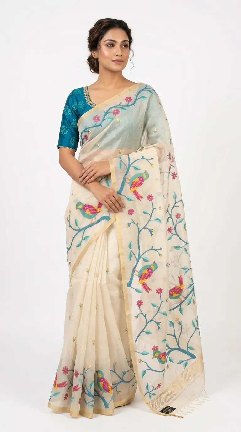 Embellished, Embroidered Bollywood
                                    Organza Saree (Green)