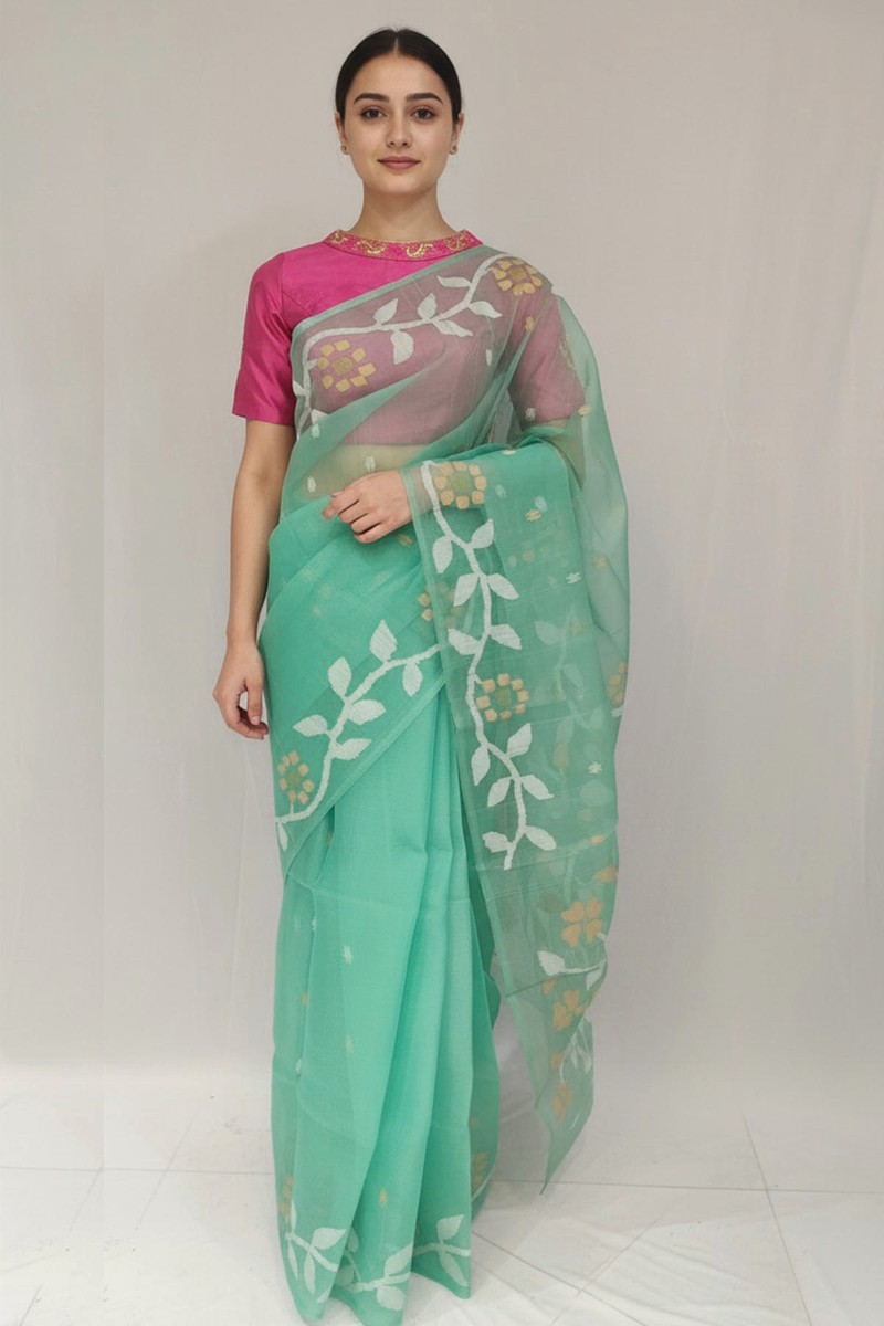 Embellished, Embroidered Bollywood
                                    Organza Saree (Green)