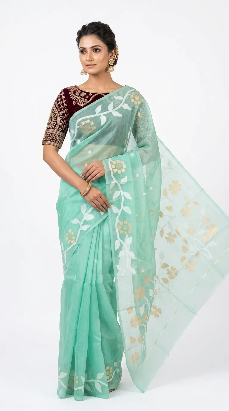 Embellished, Embroidered Bollywood
                                    Organza Saree (Green)
