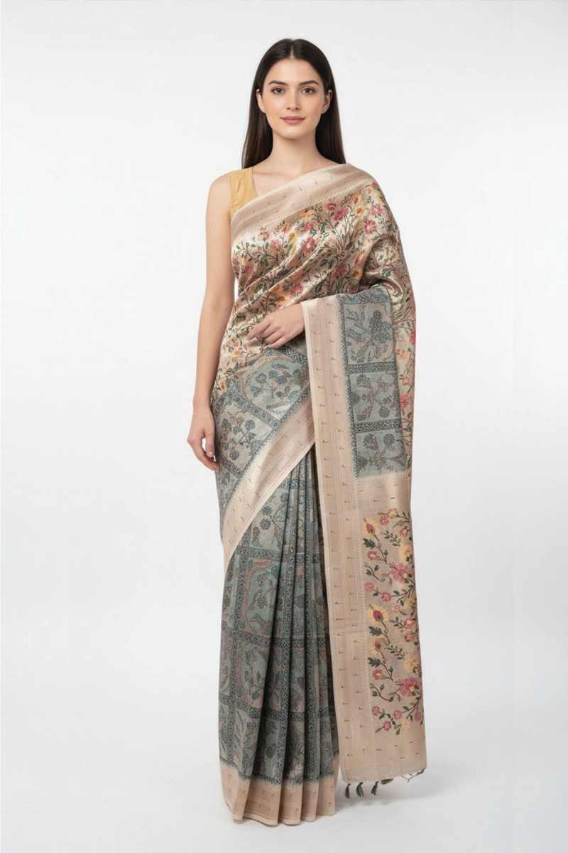 Embellished, Embroidered Bollywood
                                    Organza Saree (Green)